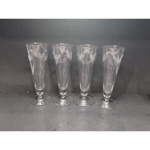 Chintz Etched Pilsner‎ Glasses Set of 4, 10 oz Footed Glasses, Glassware, Flaw
